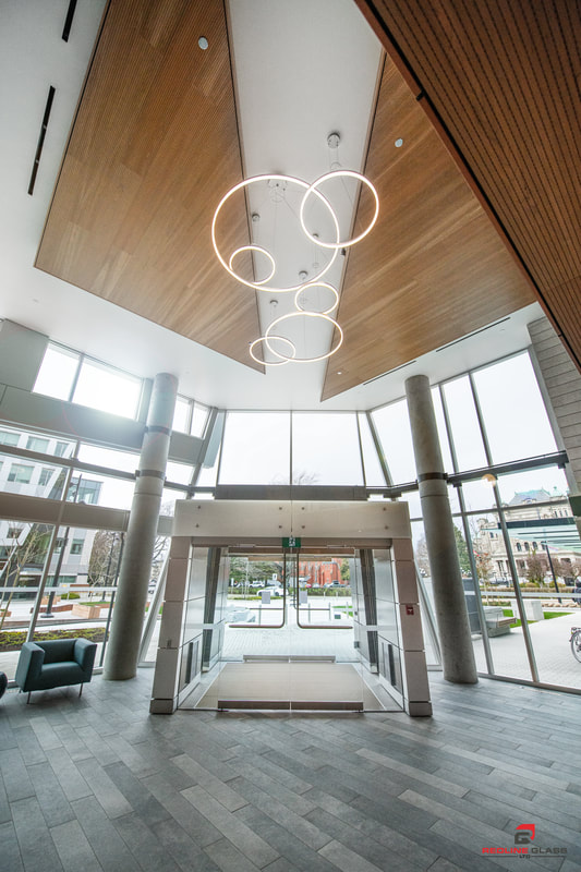 main lobby entrance glass design installation redline victoria bc vancouver island