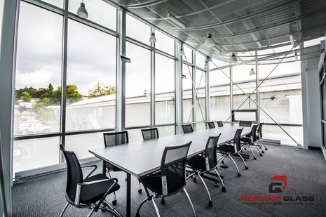 archie browing rec centre office meeting room glass install redline
